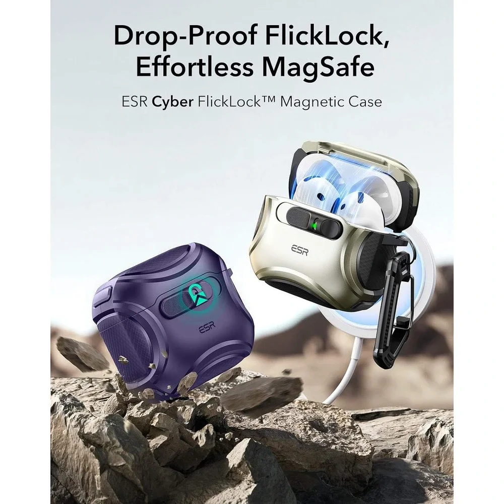 ESR AirPods 5 4 Case MagSafe Purple New Cyber FlickLock Rugged Protective Cover